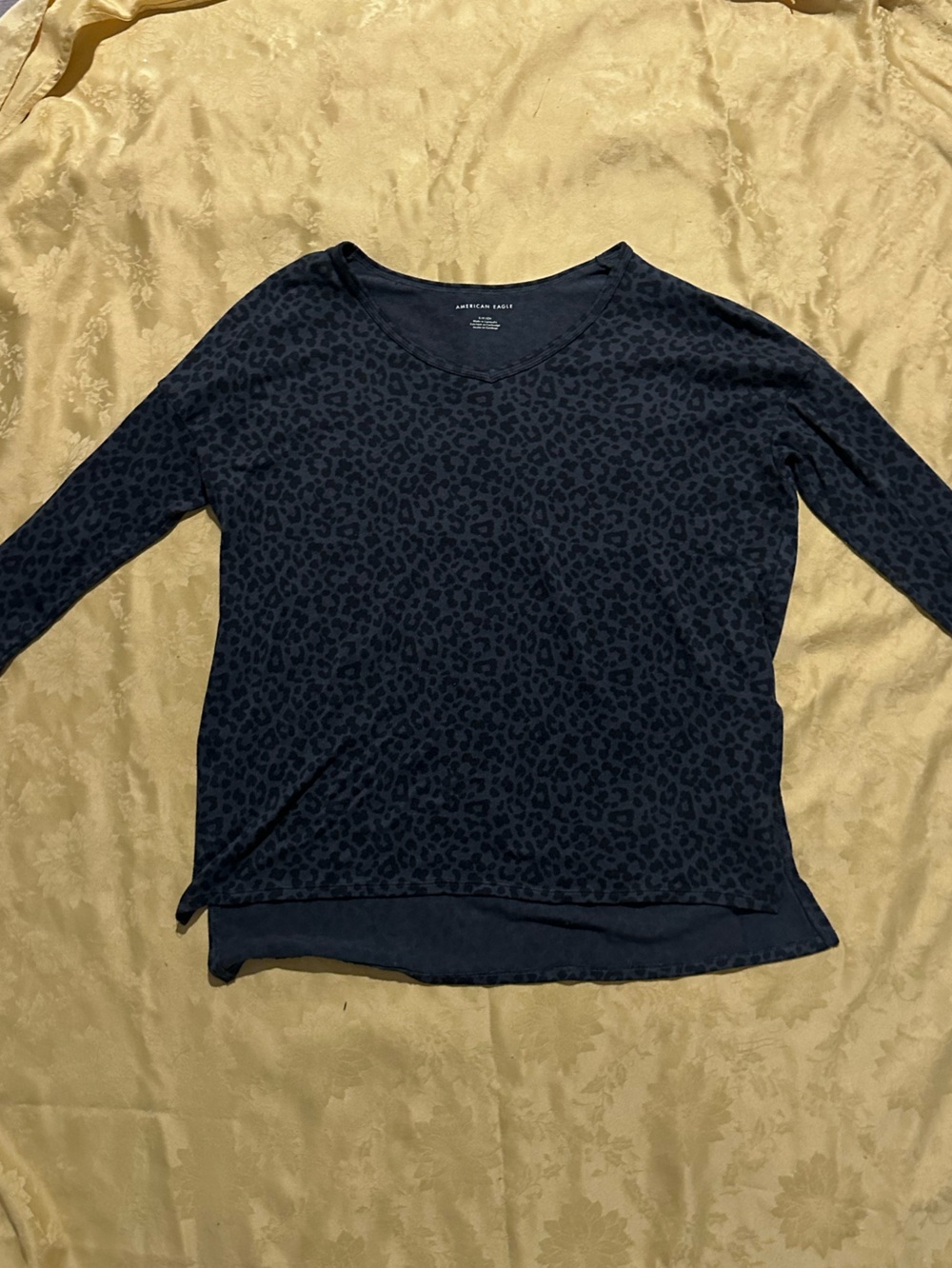 American Eagle Outfitters Black Long Sleeve Leopard Print Top